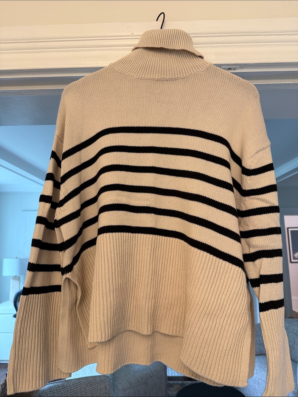 GAP Small Cream and Black Striped Turtleneck Sweater